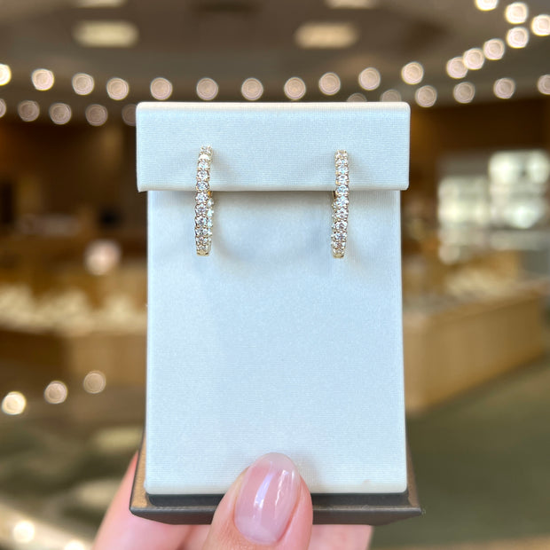 14K Yellow Gold Round 1.00ct Lab Grown Diamond Inside-Out Hoop Earrings. Bichsel Jewelry in Sedalia, MO. Shop diamond styles online or in-store today!