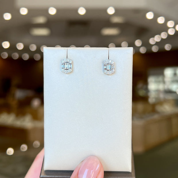 14K White Gold Baguette & Round Diamond Halo Hexagon Cluster Stud Earrings. Bichsel Jewelry in Sedalia, MO. Shop online or in-store today!