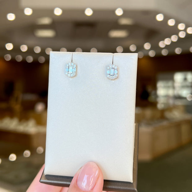 14K White Gold Baguette & Round Diamond Halo Hexagon Cluster Stud Earrings. Bichsel Jewelry in Sedalia, MO. Shop online or in-store today!