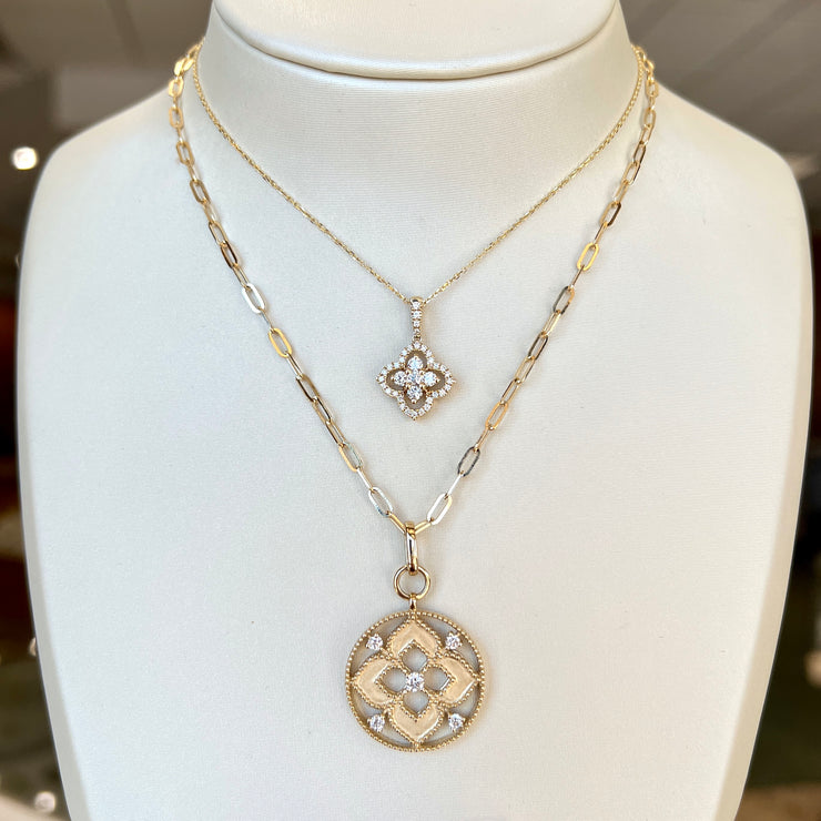 14K Yellow Gold & 0.25ct Diamond Round Clover Pendant with Link Chain. Bichsel Jewelry in Sedalia, MO. Shop styles online or in-store today!