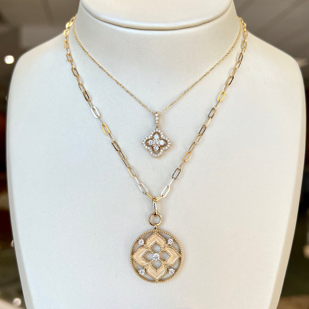 14K Yellow Gold 0.50ct Diamond Clover Necklace with Diamond Halo & Bail. Bichsel Jewelry in Sedalia, MO. Shop online or in-store today!