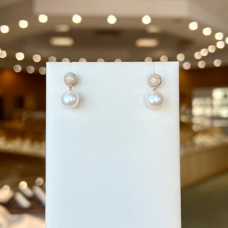 14K Yellow Gold 0.55ct Round Diamond Pavé Pearl Drop Dangle Earrings. Bichsel Jewelry in Sedalia, MO. Shop online or in-store today! 