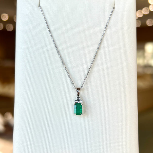 14K White Gold 0.50ct Emerald Gemstone Necklace with Art Deco-Inspired Diamond Accents. Bichsel Jewelry in Sedalia, MO. Shop online or in-store today!