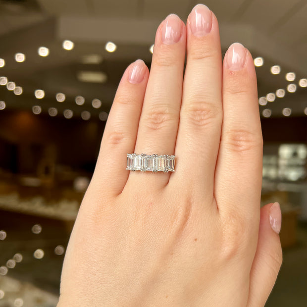 14K White Gold 3.50ct Five Stone Emerald Cut Lab Grown Diamond Band. Bichsel Jewelry in Sedalia, MO. Shop diamond wedding bands and anniversary rings online or in-store today!