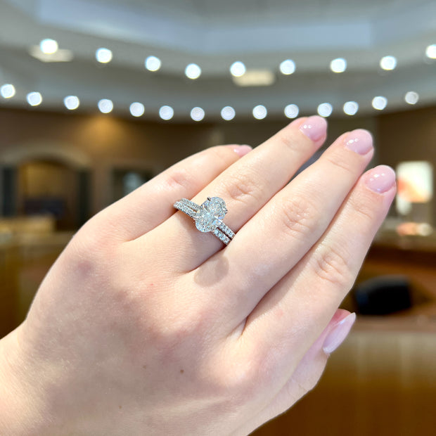 14K White Gold Oval Lab Grown Diamond Engagement Ring with Matching Diamond Band and Hidden Halo. Bichsel Jewelry in Sedalia, MO. Shop online or in-store today!