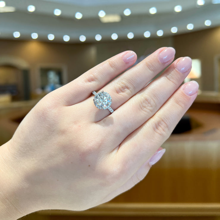 14K White Gold 3.15ct Round Lab Grown Diamond Halo Engagement Ring with Hidden Halo & Diamond Accent Band. Bichsel Jewelry in Sedalia, MO. Shop online or in-store today!