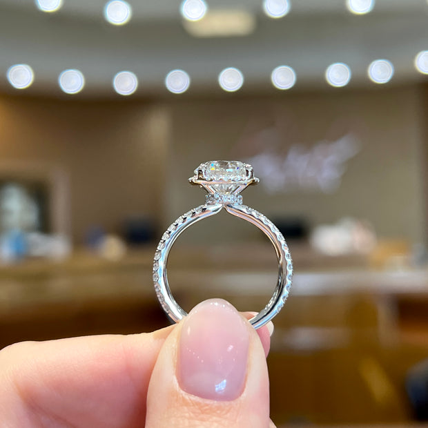 14K White Gold 3.15ct Round Lab Grown Diamond Halo Engagement Ring with Hidden Halo & Diamond Accent Band. Bichsel Jewelry in Sedalia, MO. Shop online or in-store today!