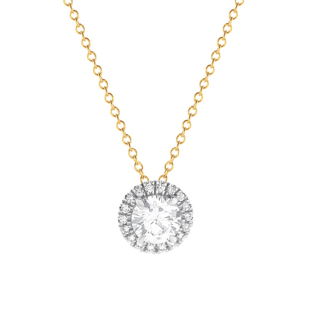 14K Yellow Gold 1.02ct Round Lab Grown Diamond Halo Pendant. Bichsel Jewelry in Sedalia, MO. Shop diamond styles online or in-store today!