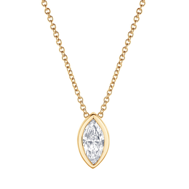 14K Yellow Gold 0.63ct Marquise Lab Grown Diamond Bezel Solitaire Pendant. Bichsel Jewelry in Sedalia, MO. Shop diamond jewelry online or in-store!