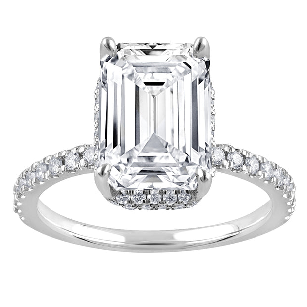 14K White Gold 2.10ct Emerald Cut Lab Grown Diamond Halo Engagement Ring with Hidden Halo & Diamond Accent Band. Bichsel Jewelry in Sedalia, MO. Shop online or in-store today!