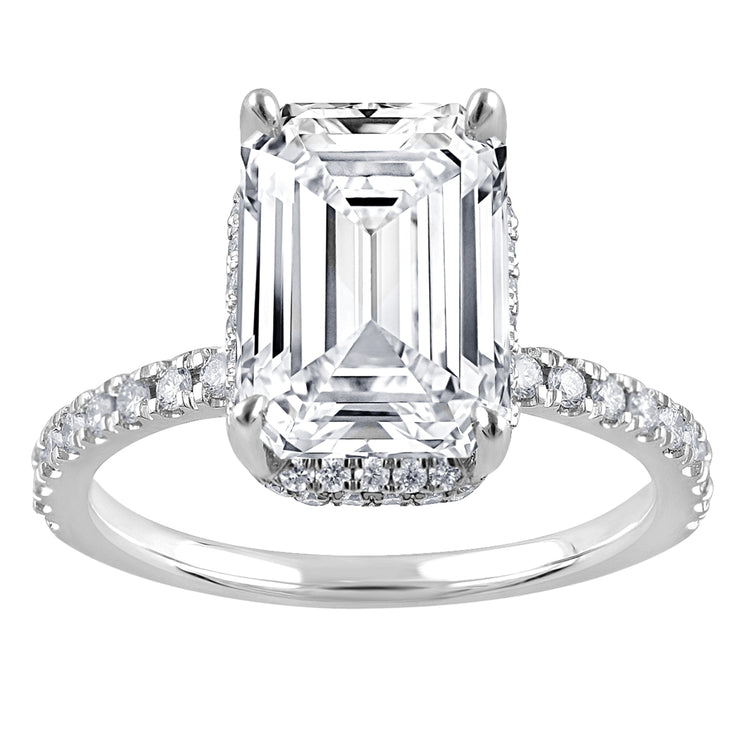 14K White Gold 2.10ct Emerald Cut Lab Grown Diamond Halo Engagement Ring with Hidden Halo & Diamond Accent Band. Bichsel Jewelry in Sedalia, MO. Shop online or in-store today!