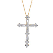 0.25ct Baguette & Round Diamond Cross Necklace. Yellow Gold plated over Sterling Silver. Bichsel Jewelry in Sedalia, MO. Shop online or in-store today!