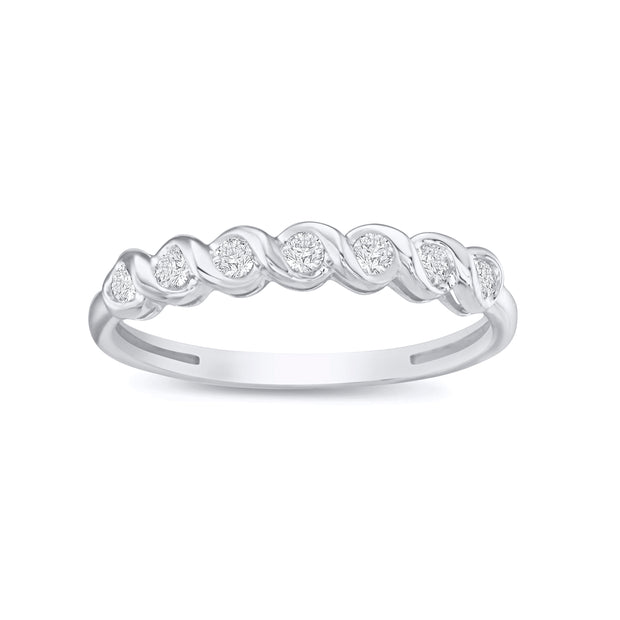 10K White Gold 0.25ct Seven Stone Diamond Twist Ring. Bichsel Jewelry in Sedalia, MO. Shop stackable diamond rings and wedding bands online or in-store!