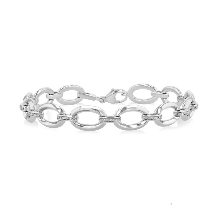 Polished Sterling Silver Bold 0.10ct Diamond Link Bracelet, 7". Bichsel Jewelry in Sedalia, MO. Shop silver and diamond jewelry online or in-store!