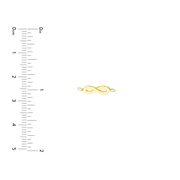 Yellow Gold Horizontal Infinity Charm for Permanent Bracelets. Book your permanent jewelry appointment to get it welded on to the gold chain of your choice! Bichsel Jewelry in Sedalia, MO.