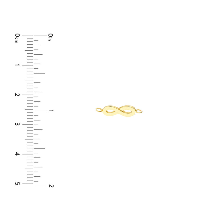 Yellow Gold Horizontal Infinity Charm for Permanent Bracelets. Book your permanent jewelry appointment to get it welded on to the gold chain of your choice! Bichsel Jewelry in Sedalia, MO.