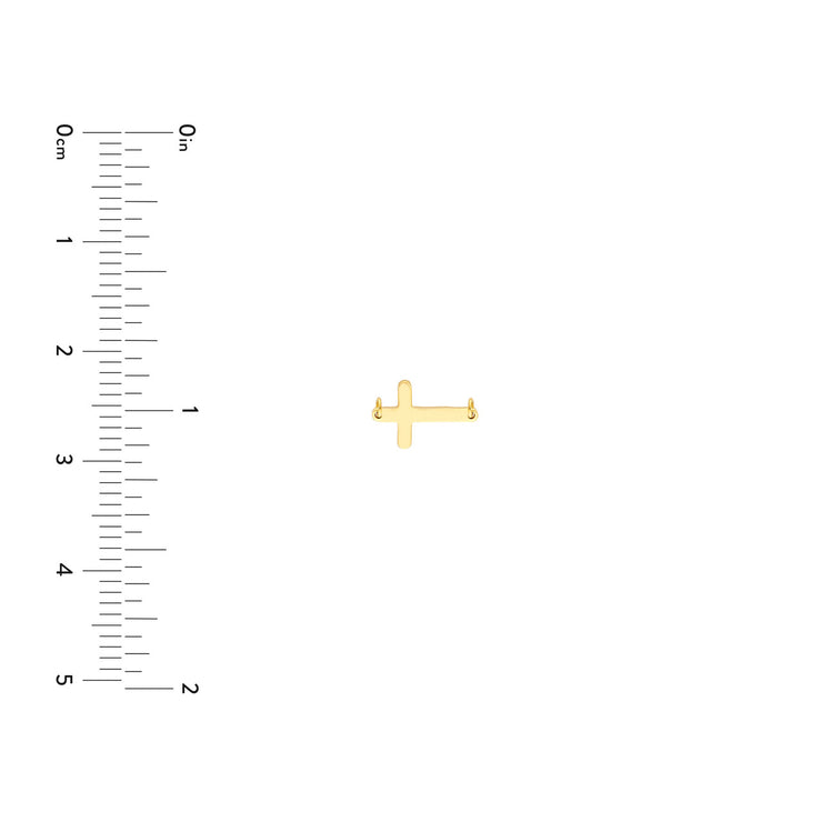 Yellow/White Gold Horizontal Cross Charm for Permanent Bracelets. Book your permanent jewelry appointment to get it welded on to the gold chain of your choice! Bichsel Jewelry in Sedalia, MO.