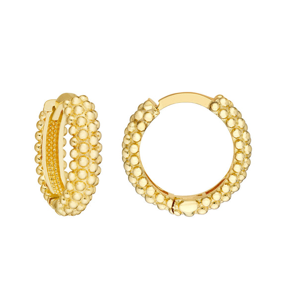 Gold Beaded Texture Huggie Hoops