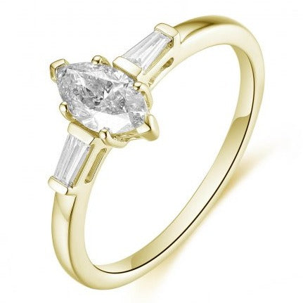 14K Yellow Gold 0.38ct Marquise Diamond Engagement Ring with 0.26ct Baguette Accent Side Stones. Bichsel Jewelry in Sedalia, MO. Shop ring styles online or in-store today!