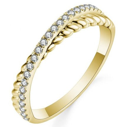 14K Yellow Gold Criss-Cross Ribbed Twist 0.36ct Stacked Round Diamond Ring. Bichsel Jewelry in Sedalia, MO. Shop ring styles online or in-store today!