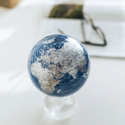 4.5" Blue & Silver World Map Spinning MOVA Globe with Acrylic Base. Powered by Ambient Light & Magnets. No cords or batteries needed. Shop online or in-store today!