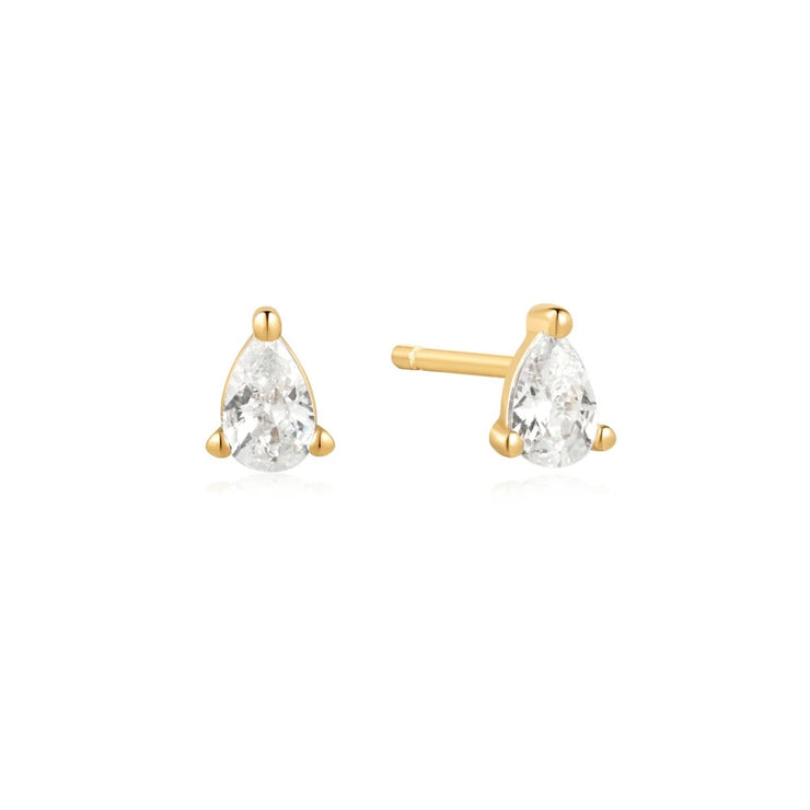 Ania Haie Gold Pear Sparkle Stud Earrings. 14K Yellow Gold plated on 925 Sterling Silver with CZ Stones. Shop online or in-store today!