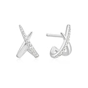 Silver Criss-Cross Polished Pavé Stud Earrings. 925 sterling silver with CZ stones. Bichsel Jewelry in Sedalia, MO. Shop online or in-store today!