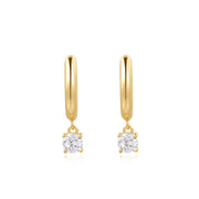 Gold Drop Solitaire Huggie Hoop Earrings, 14K Yellow Gold plated on 925 Sterling Silver with Cubic Zirconia. Bichsel Jewelry in Sedalia, MO. Shop online or in-store!