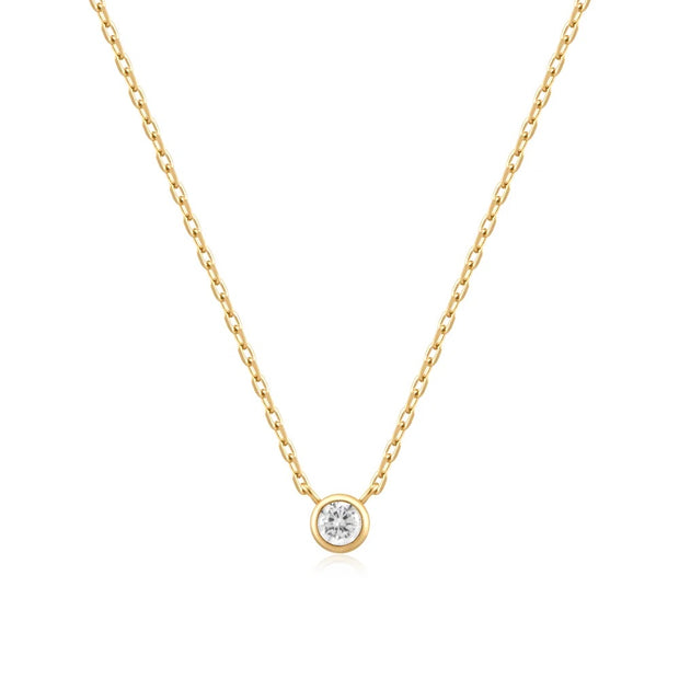 Round Solitaire Necklace, 14K Yellow Gold plated on 925 Sterling Silver with Cubic Zirconia Stone. Bichsel Jewelry in Sedalia, MO. Shop online or in-store!