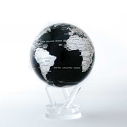 4.5" Black & Silver Spinning MOVA World Map Globe with Acrylic Base. Powered by Ambient Light & Magnets. No cords or batteries needed. Shop online or in-store today!