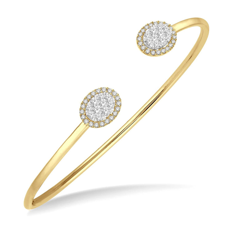 14K Yellow Gold 0.60ct Lovebright Oval Shape Diamond Flexible Open Cuff Bangle Bracelet. Bichsel Jewelry in Sedalia, MO. Shop online or in-store today!