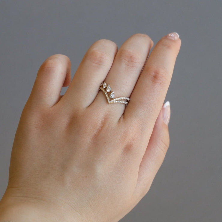 Gold Pear V-Shape Diamond Ring | Bichsel Jewelry